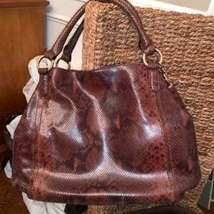 GILI large Brown Leather Snake sac Tote New